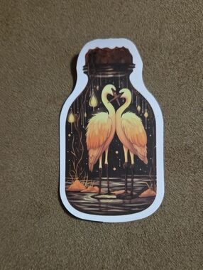 Sticker - Two Pink-Tinged Egrets in a Candle-Lit Swamp at Night